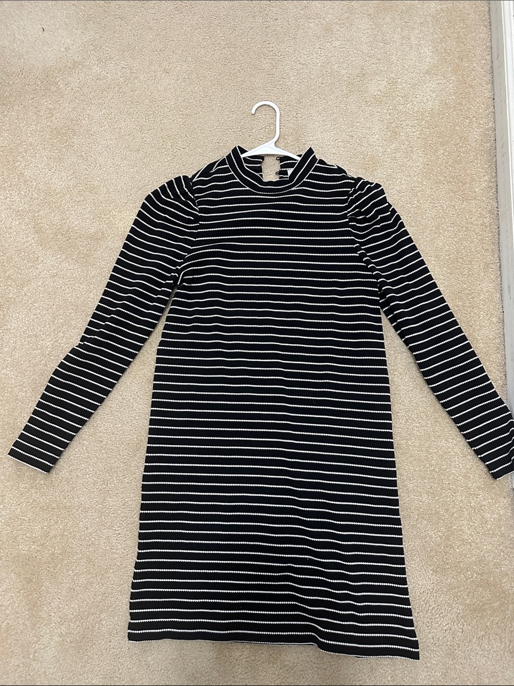 LOFT Black and White Striped Long-Sleeve Mock Neck Dress